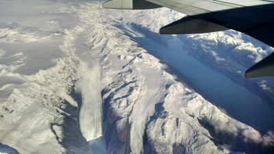 Alaska glacier view from plane window