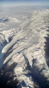 Alaska glacier view from plane window