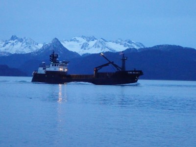 Time Bandit fishing boat steaming through harbor