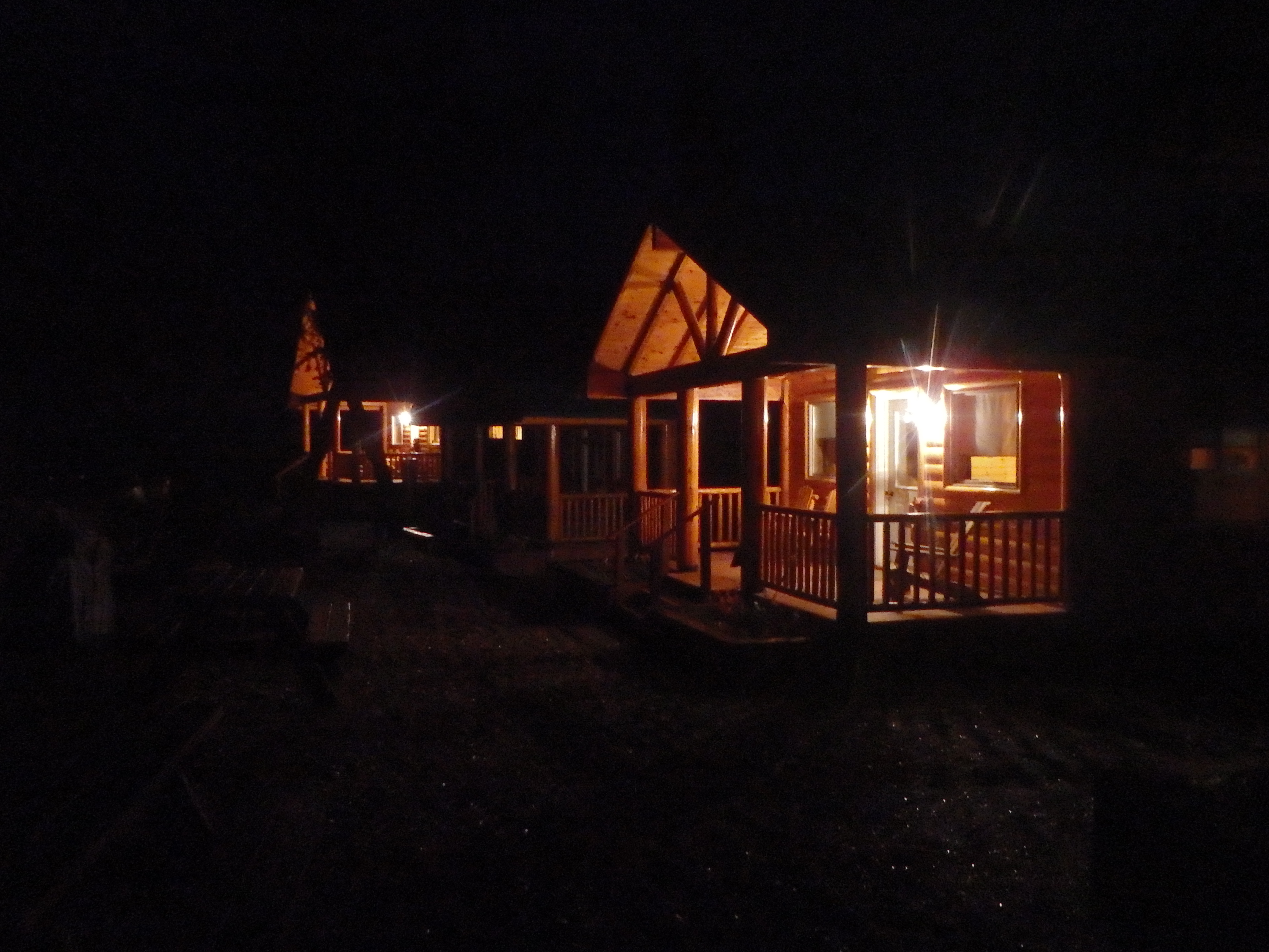 Alaska Steelhead Co. Cabin at night