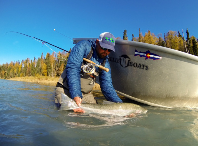 Spey caught Steelhead and driftboat