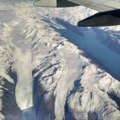 Alaska glacier view from plane window