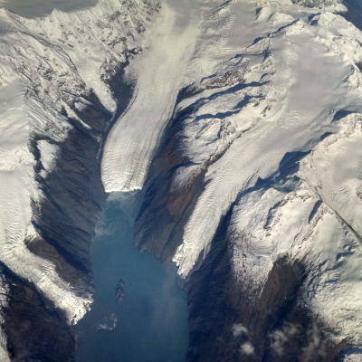Alaska glacier view from plane window
