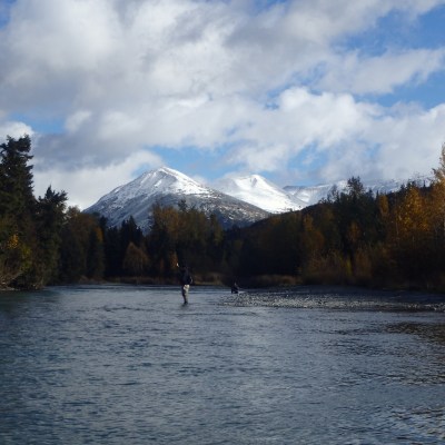 View of anglers fishing Alaska Steelhead