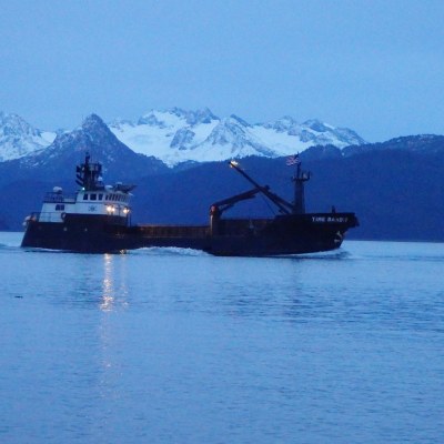 Time Bandit fishing boat steaming through harbor