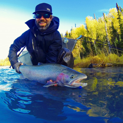 Showing off  an Alaska Steelhead