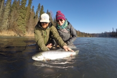 Two angler and a bright Alaska Steelhead