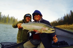 Guide and client show off trophy Alaska Steelhead